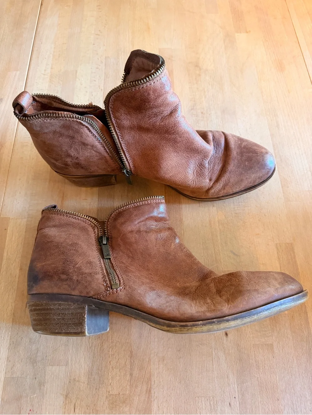 Lucky Brand Brown Leather Ankle Booties with Side Zipper